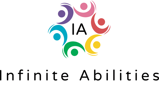 6 Colored Vector graphic people in a circle surroudning the letters IA with the word Infinite Abilities underneath